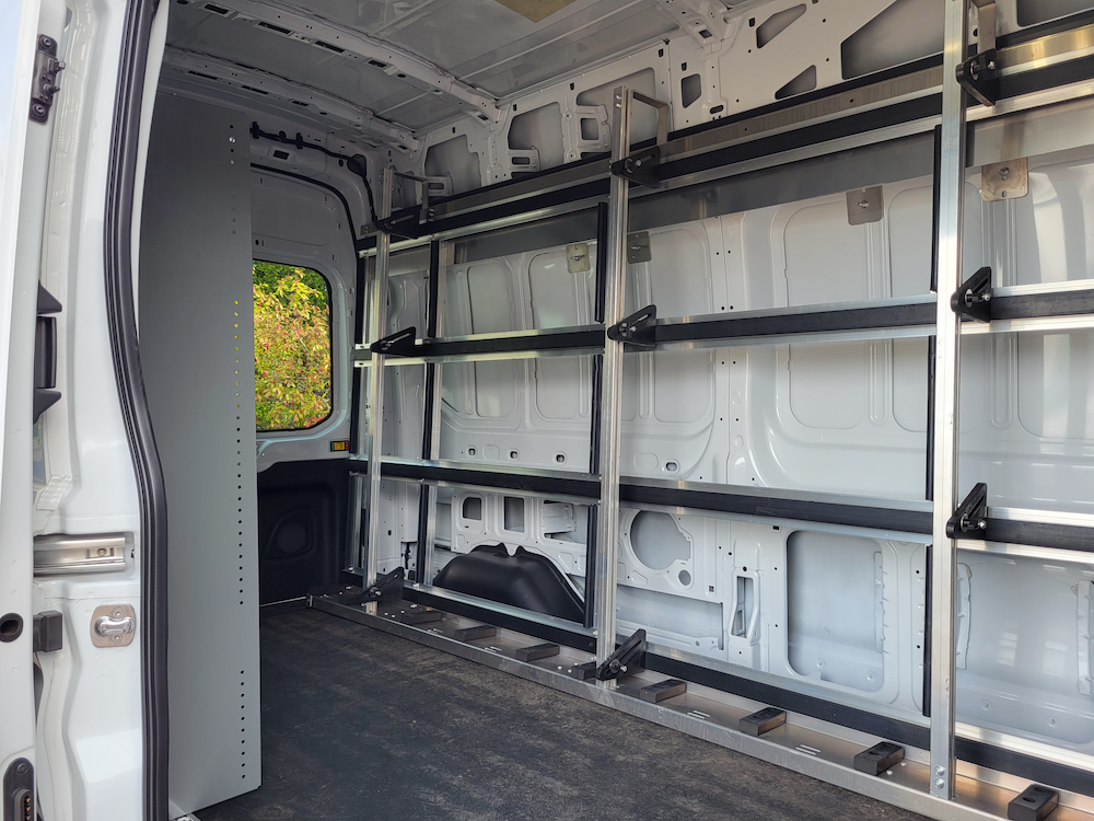 Interior glass panel transport rack