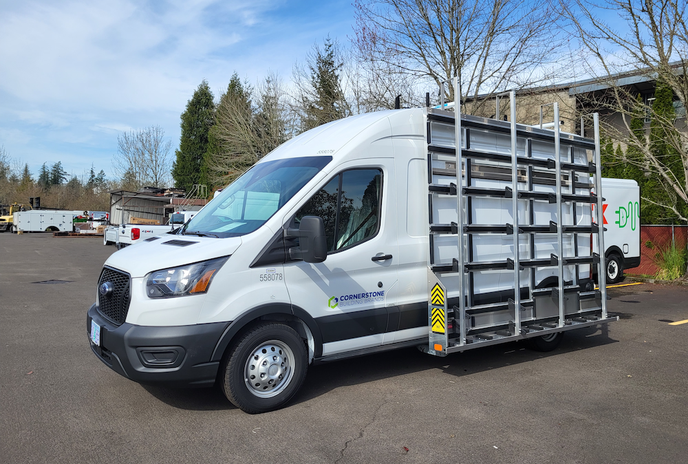 2025 Ford Transit 148″ HR Glass Rack and Ladder Rack Upfit for Cornerstone